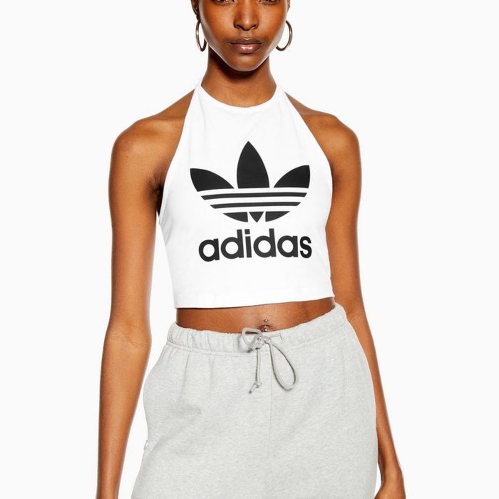adidas Trefoil White Halter Tank Top